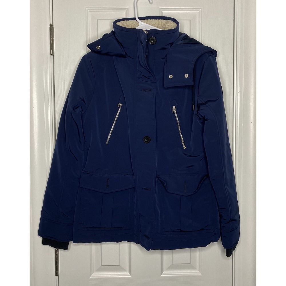 Abercrombie Fitch Women's Water & Wind Resistant Parka Jacket Navy Blue Medium